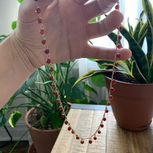 Gold & Garnet 15.5” Crystal Drop Choker Necklace